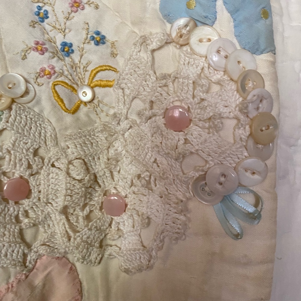 Vintage 80s 90s Quilted Crochet Embellished Vest
